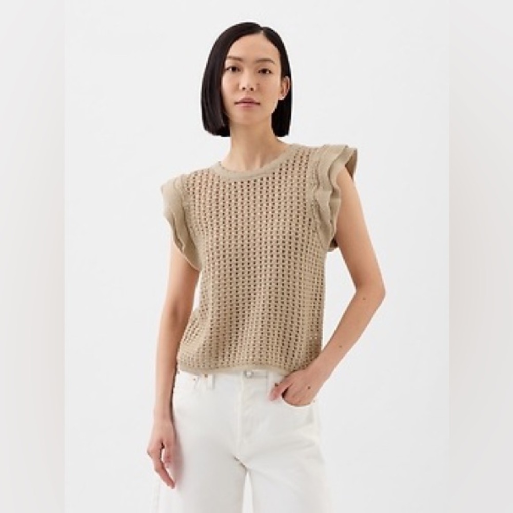 GAP | Crochet Ruffle Sleeve Top (White) - Picture 4 of 4
